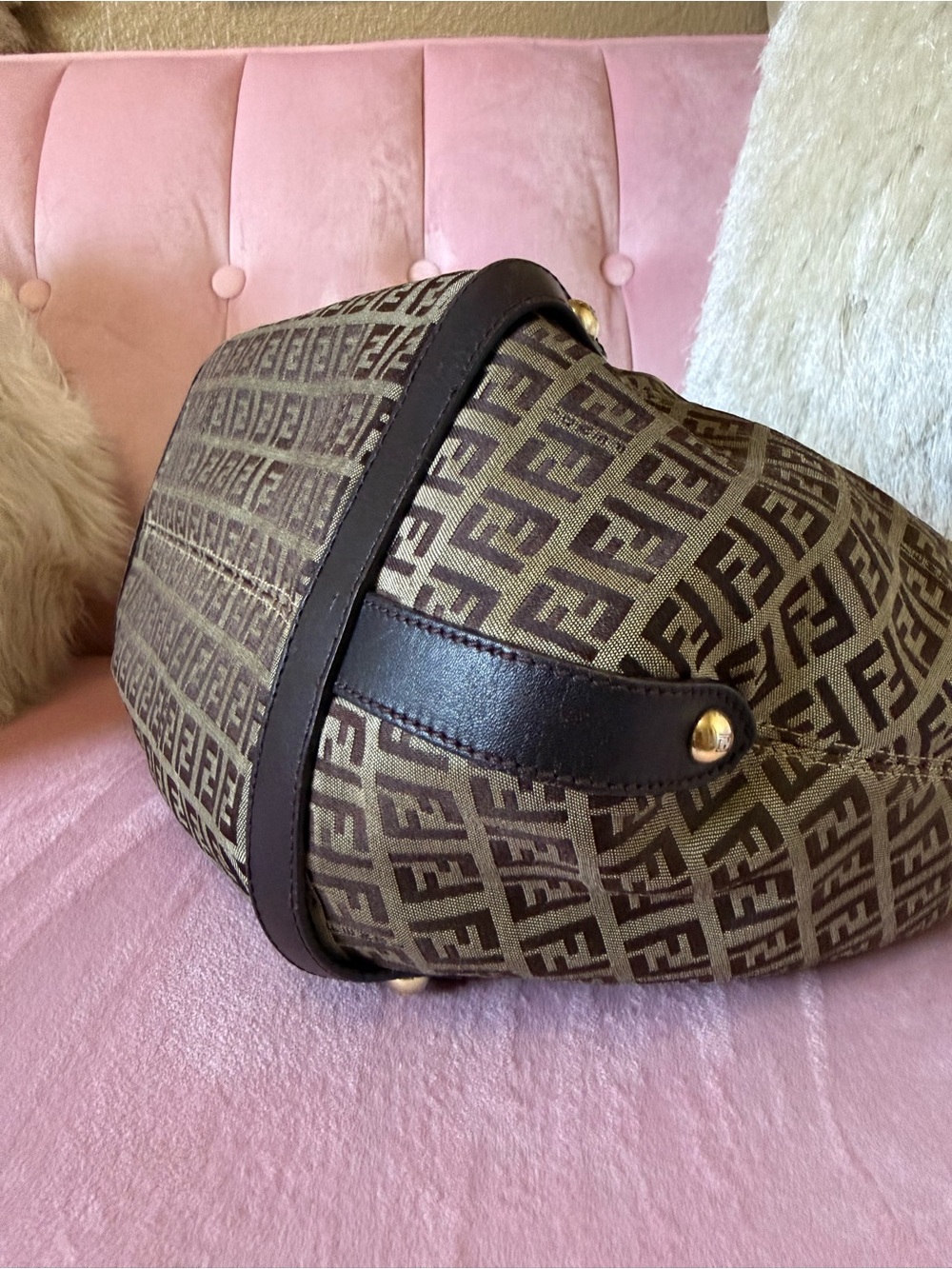 π―Auth! Vintage FENDI ZUCCHINO Shoulder Hobo Bag Canvas w Braided Leather Handle - Picture 8 of 16